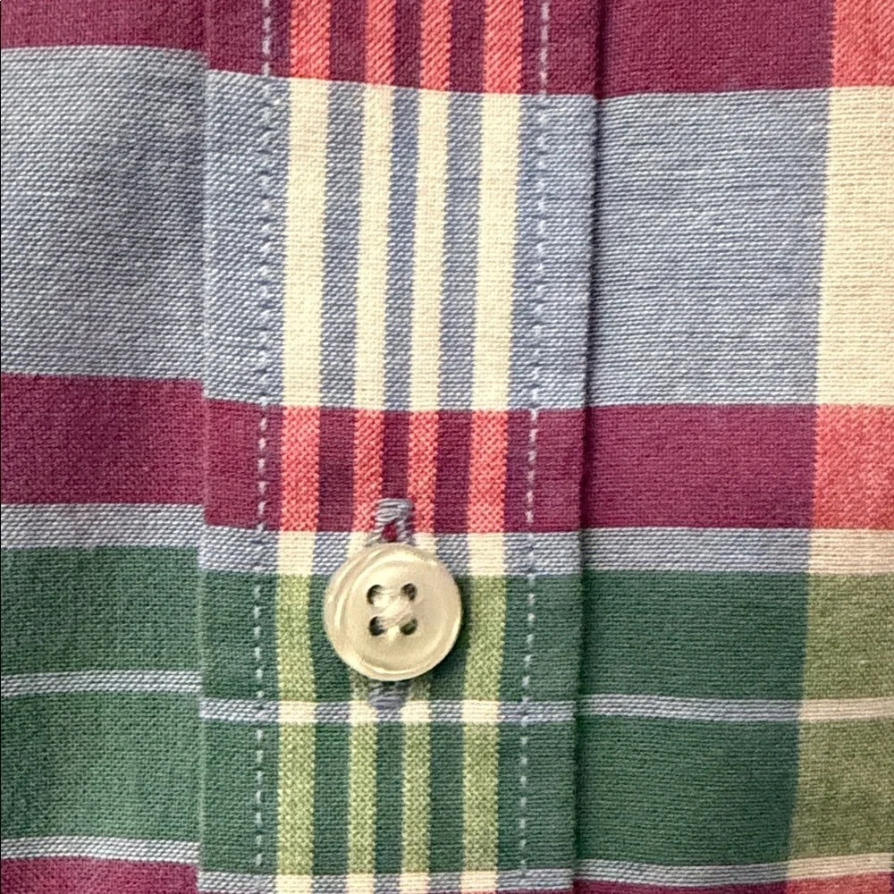 J. Crew Green, Pink & Blue Spring Inspired Plaid Button-Down Mens L Shirt Cotton